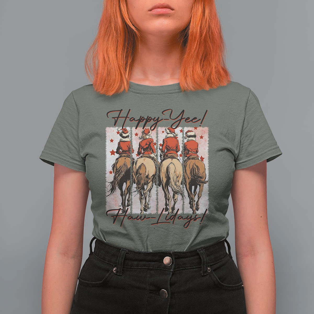 Happy Yee Haw Lidays T Shirt For Women Western Christmas Horse Rider Cowgirl Gift - Wonder Print Shop