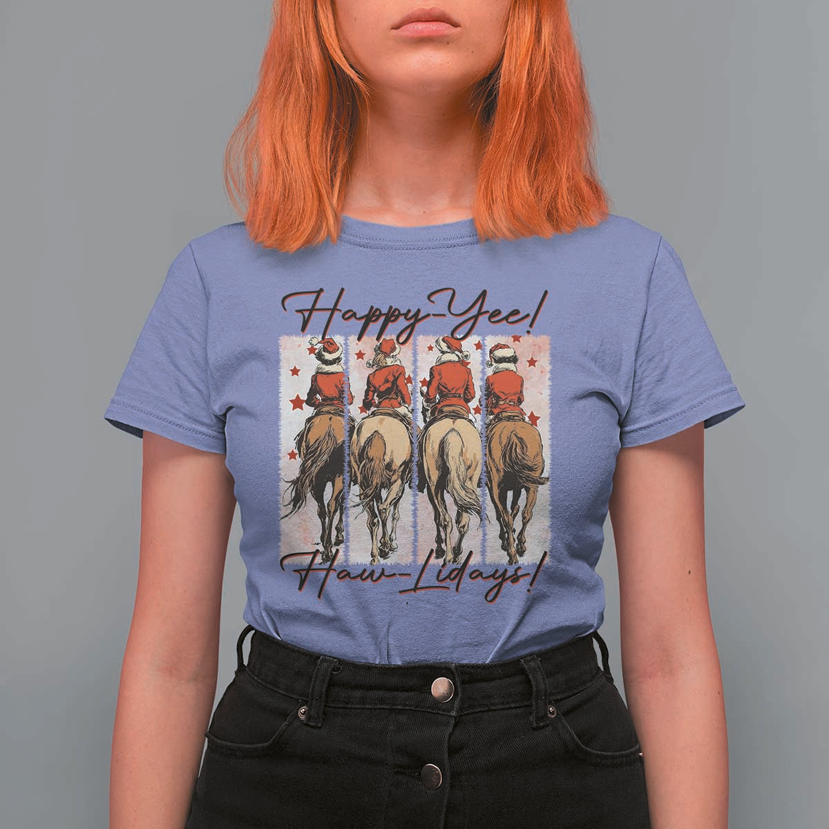 Happy Yee Haw Lidays T Shirt For Women Western Christmas Horse Rider Cowgirl Gift - Wonder Print Shop