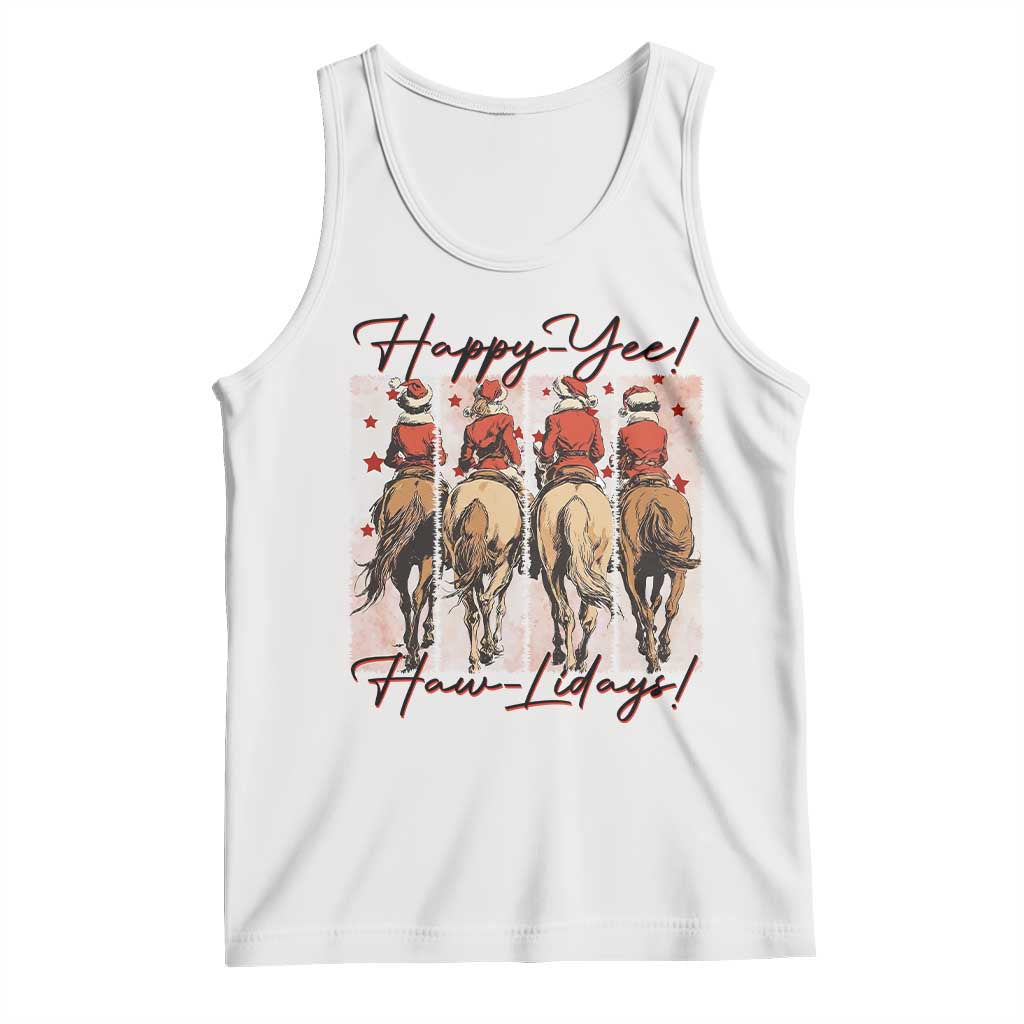 Happy Yee Haw Lidays Tank Top Western Christmas Horse Rider Cowgirl Gift - Wonder Print Shop