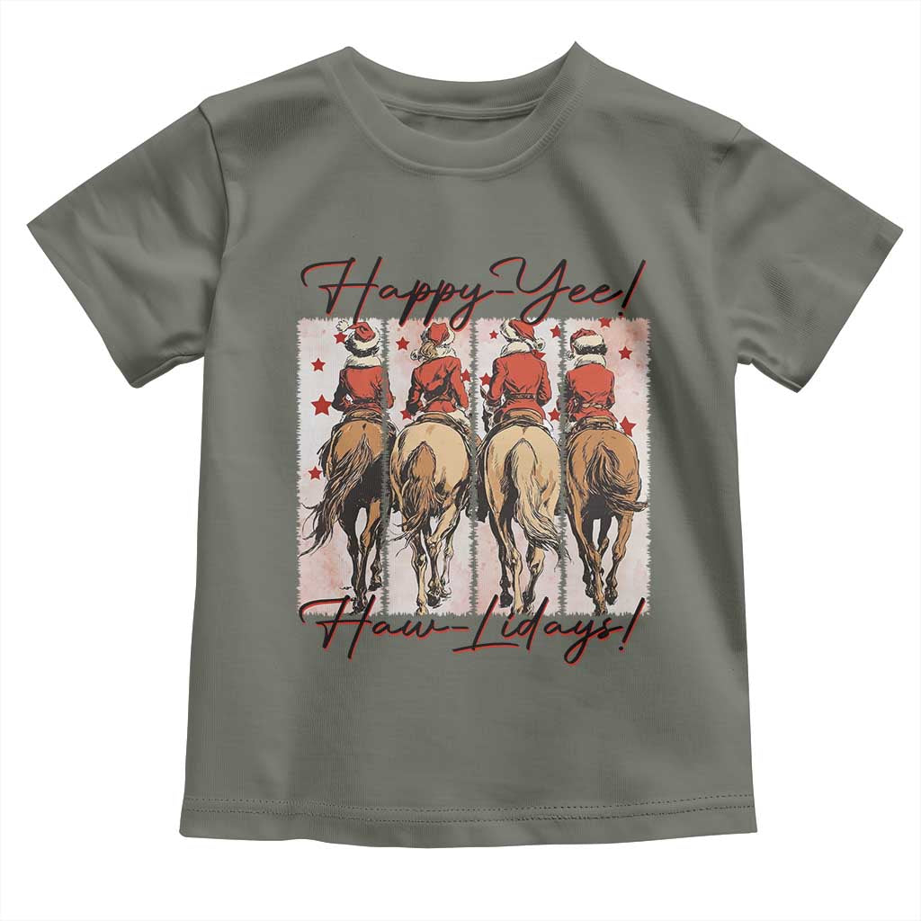 Happy Yee Haw Lidays Toddler T Shirt Western Christmas Horse Rider Cowgirl Gift - Wonder Print Shop