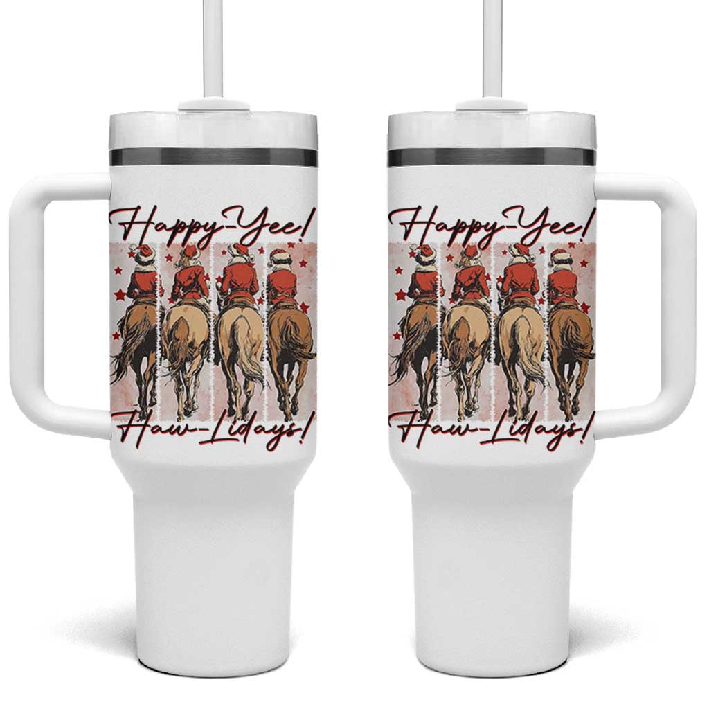 Happy Yee Haw Lidays Tumbler With Handle Western Christmas Horse Rider Cowgirl Gift - Wonder Print Shop