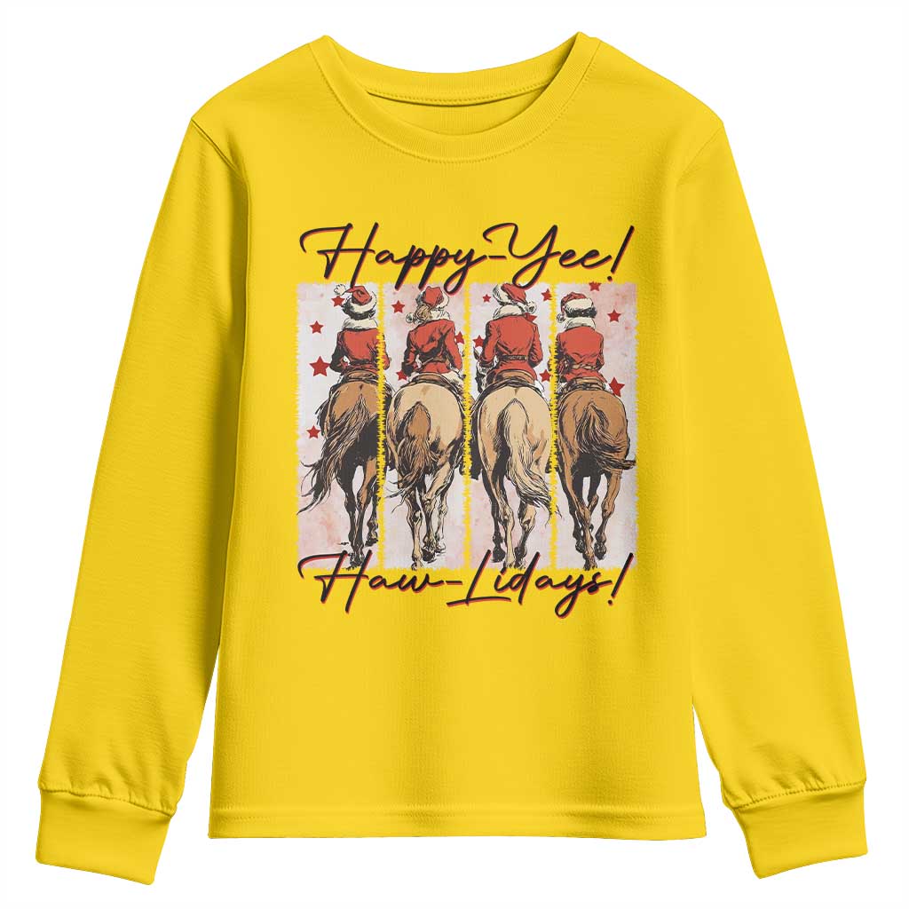 Happy Yee Haw Lidays Youth Sweatshirt Western Christmas Horse Rider Cowgirl Gift - Wonder Print Shop