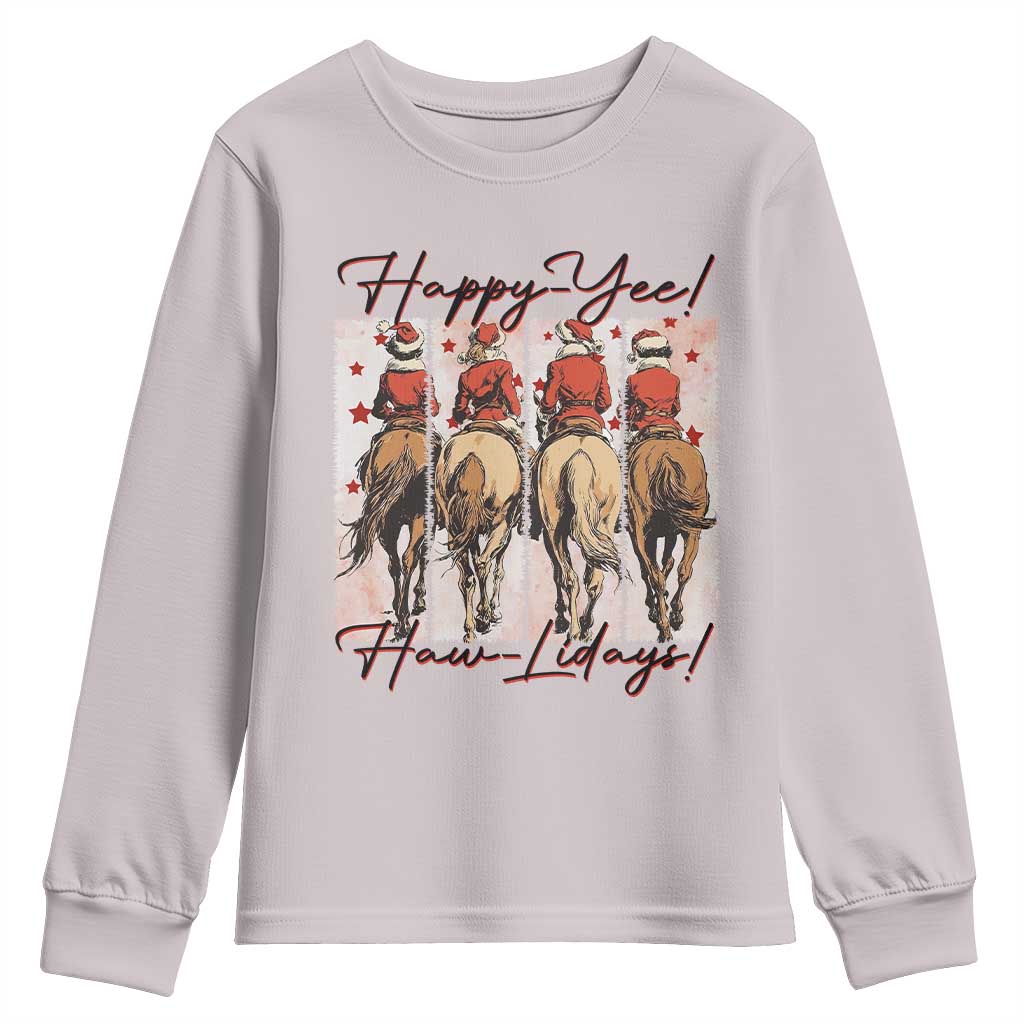 Happy Yee Haw Lidays Youth Sweatshirt Western Christmas Horse Rider Cowgirl Gift - Wonder Print Shop
