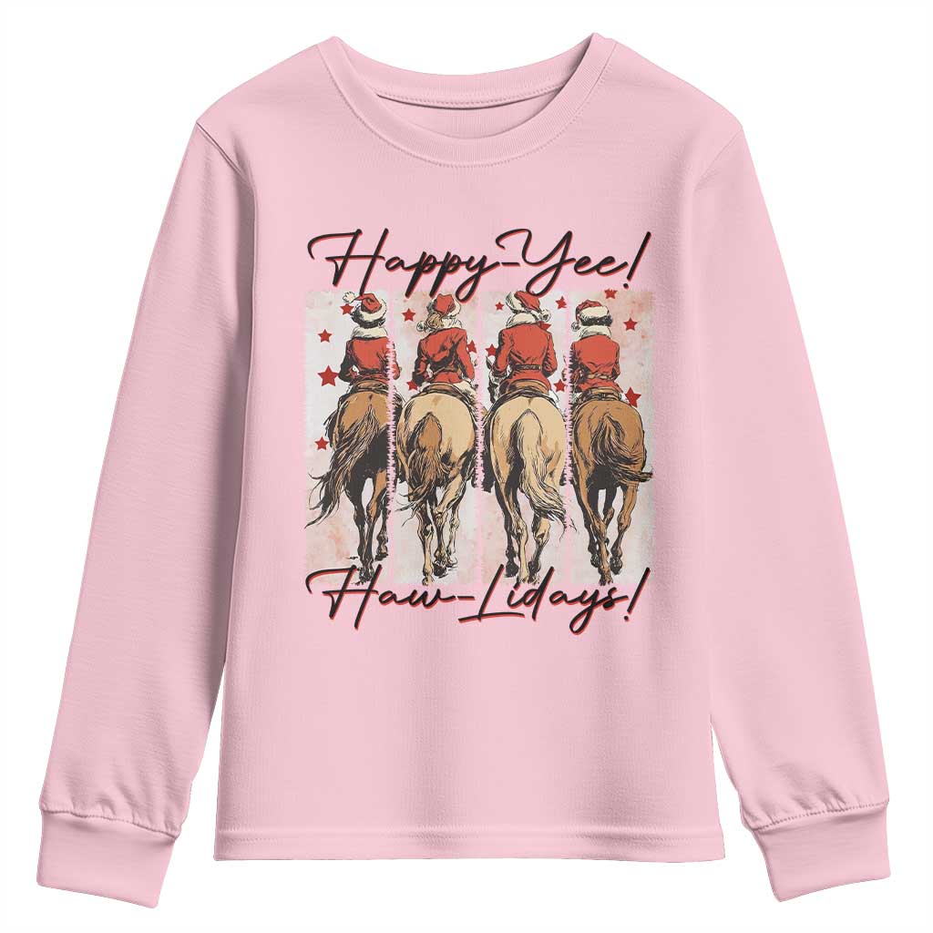 Happy Yee Haw Lidays Youth Sweatshirt Western Christmas Horse Rider Cowgirl Gift - Wonder Print Shop