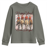 Happy Yee Haw Lidays Youth Sweatshirt Western Christmas Horse Rider Cowgirl Gift - Wonder Print Shop