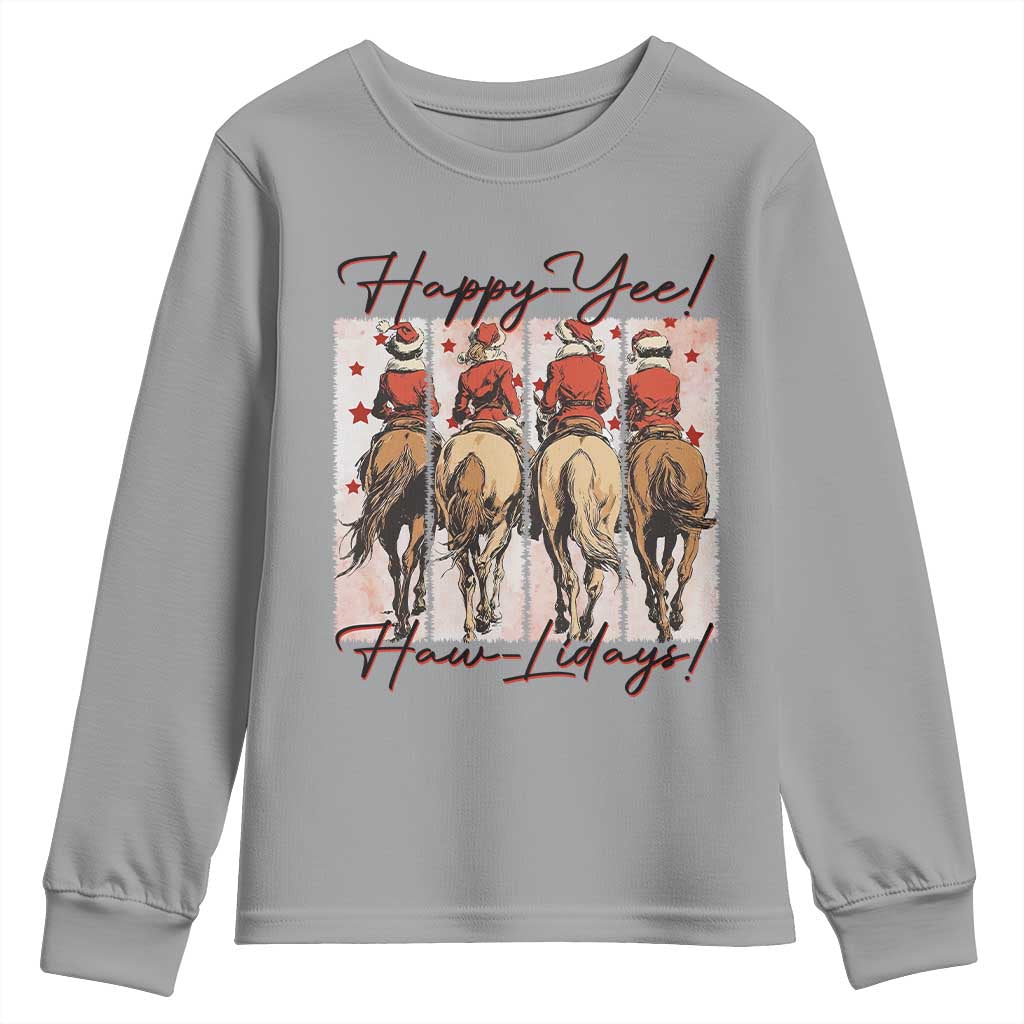 Happy Yee Haw Lidays Youth Sweatshirt Western Christmas Horse Rider Cowgirl Gift - Wonder Print Shop