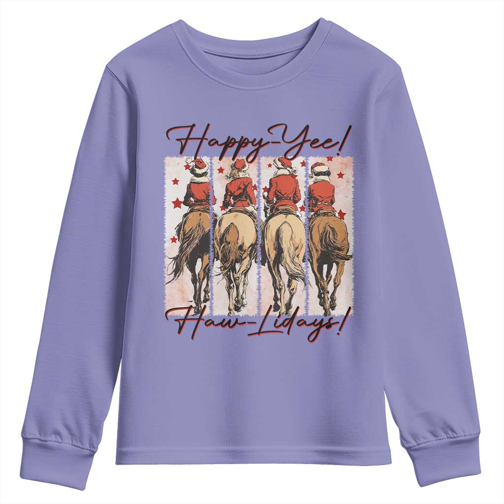 Happy Yee Haw Lidays Youth Sweatshirt Western Christmas Horse Rider Cowgirl Gift - Wonder Print Shop