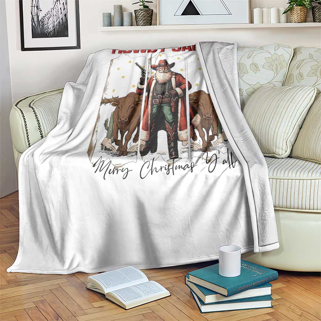 Howdy Santa Merry Christmas Y'all Throw Blanket Funny Western Bull Riding - Wonder Print Shop