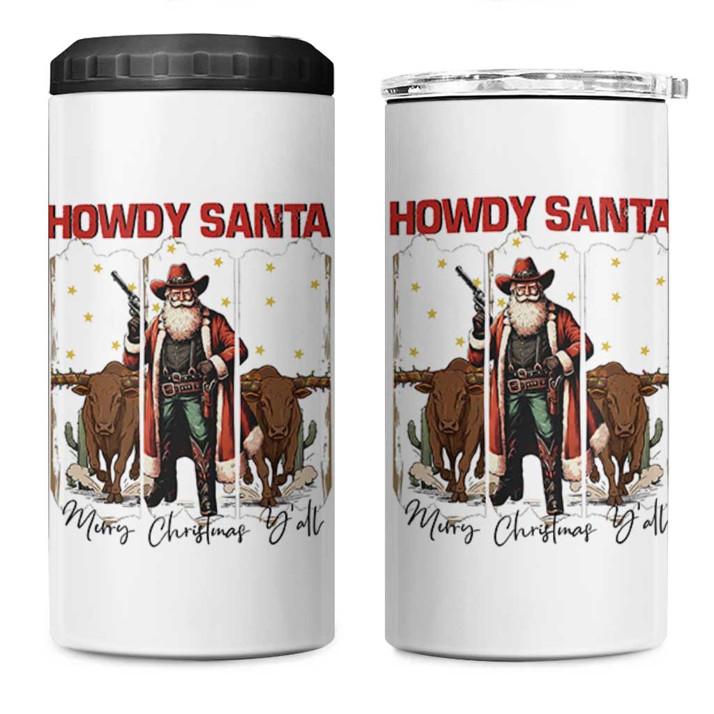 Howdy Santa Merry Christmas Y'all 4 in 1 Can Cooler Tumbler Funny Western Bull Riding - Wonder Print Shop
