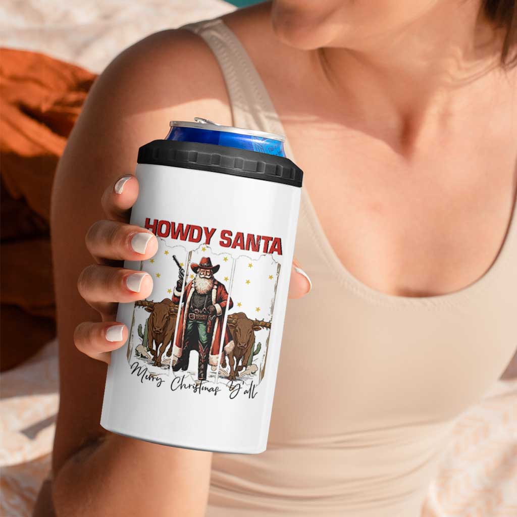 Howdy Santa Merry Christmas Y'all 4 in 1 Can Cooler Tumbler Funny Western Bull Riding - Wonder Print Shop