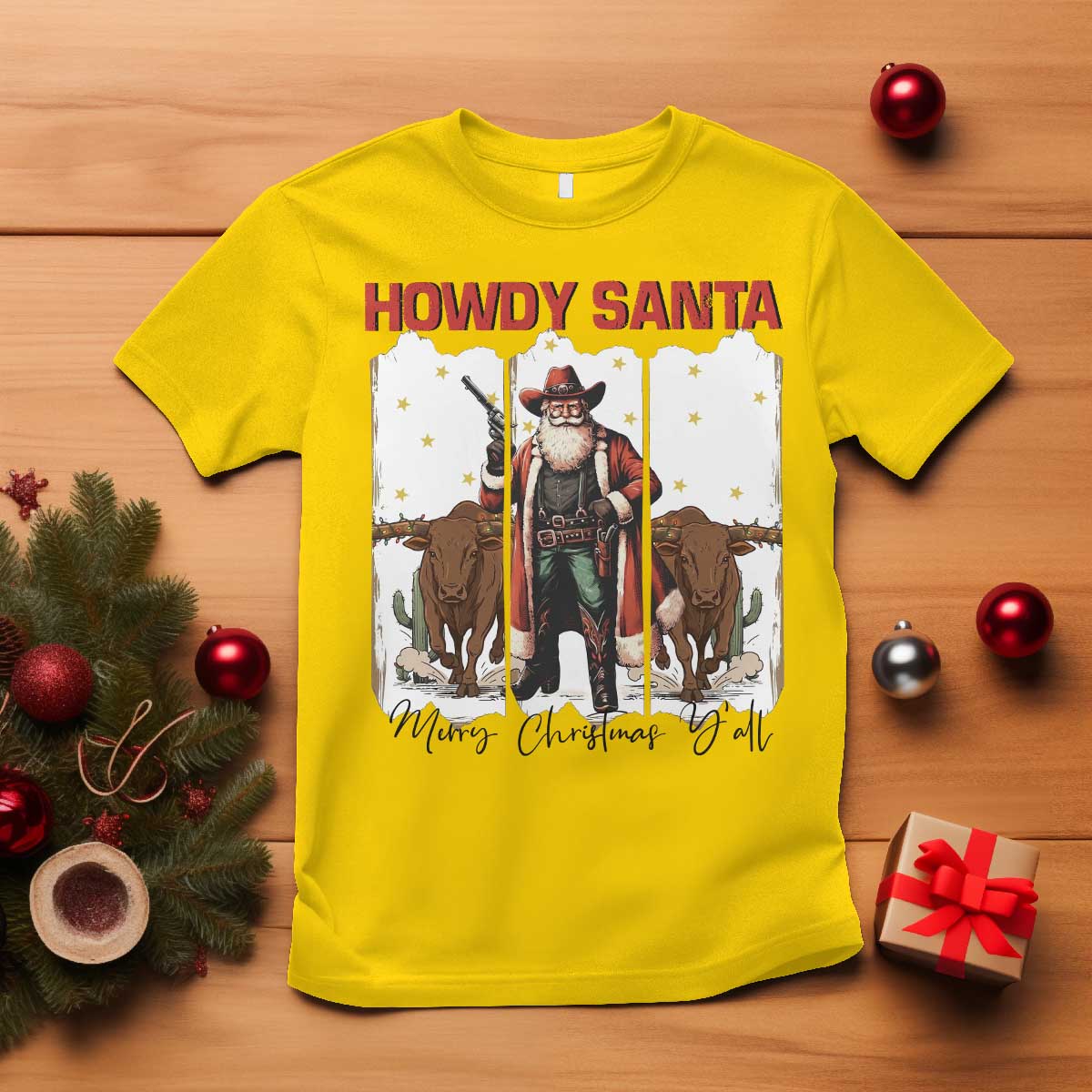Howdy Santa Merry Christmas Y'all T Shirt Funny Western Bull Riding - Wonder Print Shop