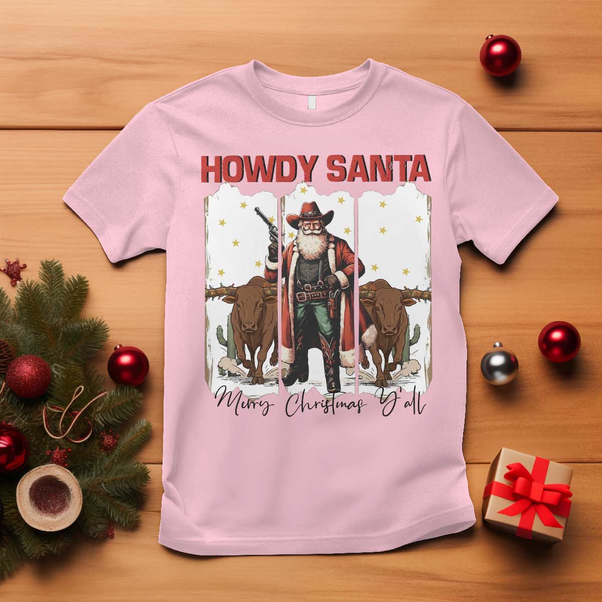 Howdy Santa Merry Christmas Y'all T Shirt Funny Western Bull Riding - Wonder Print Shop