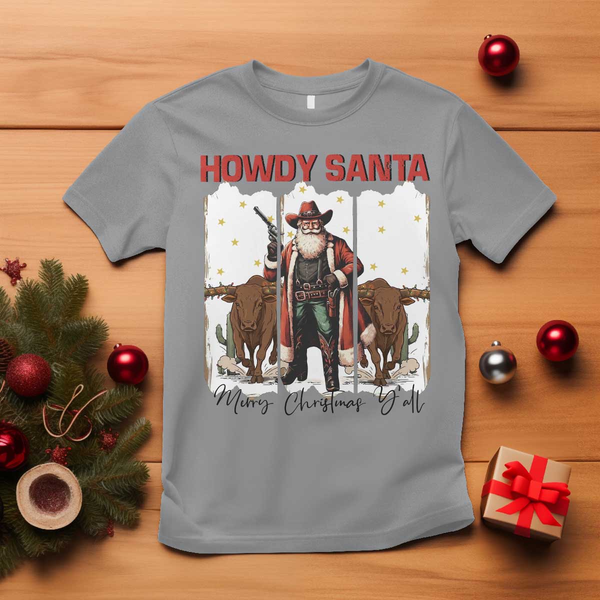 Howdy Santa Merry Christmas Y'all T Shirt Funny Western Bull Riding - Wonder Print Shop