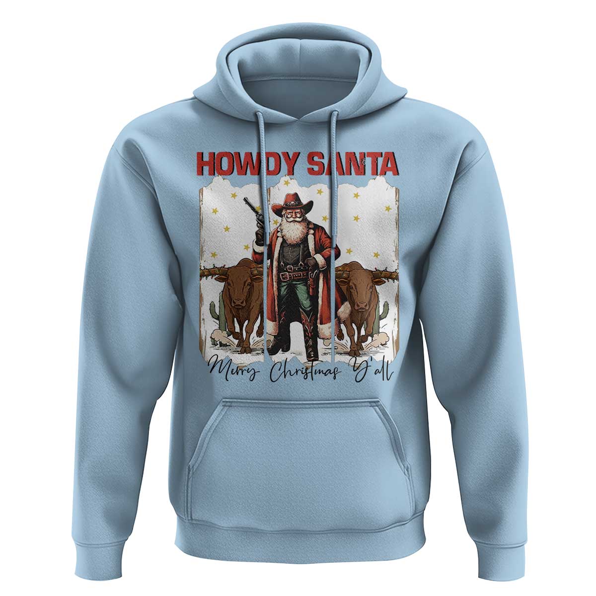 Howdy Santa Merry Christmas Y'all Hoodie Funny Western Bull Riding - Wonder Print Shop