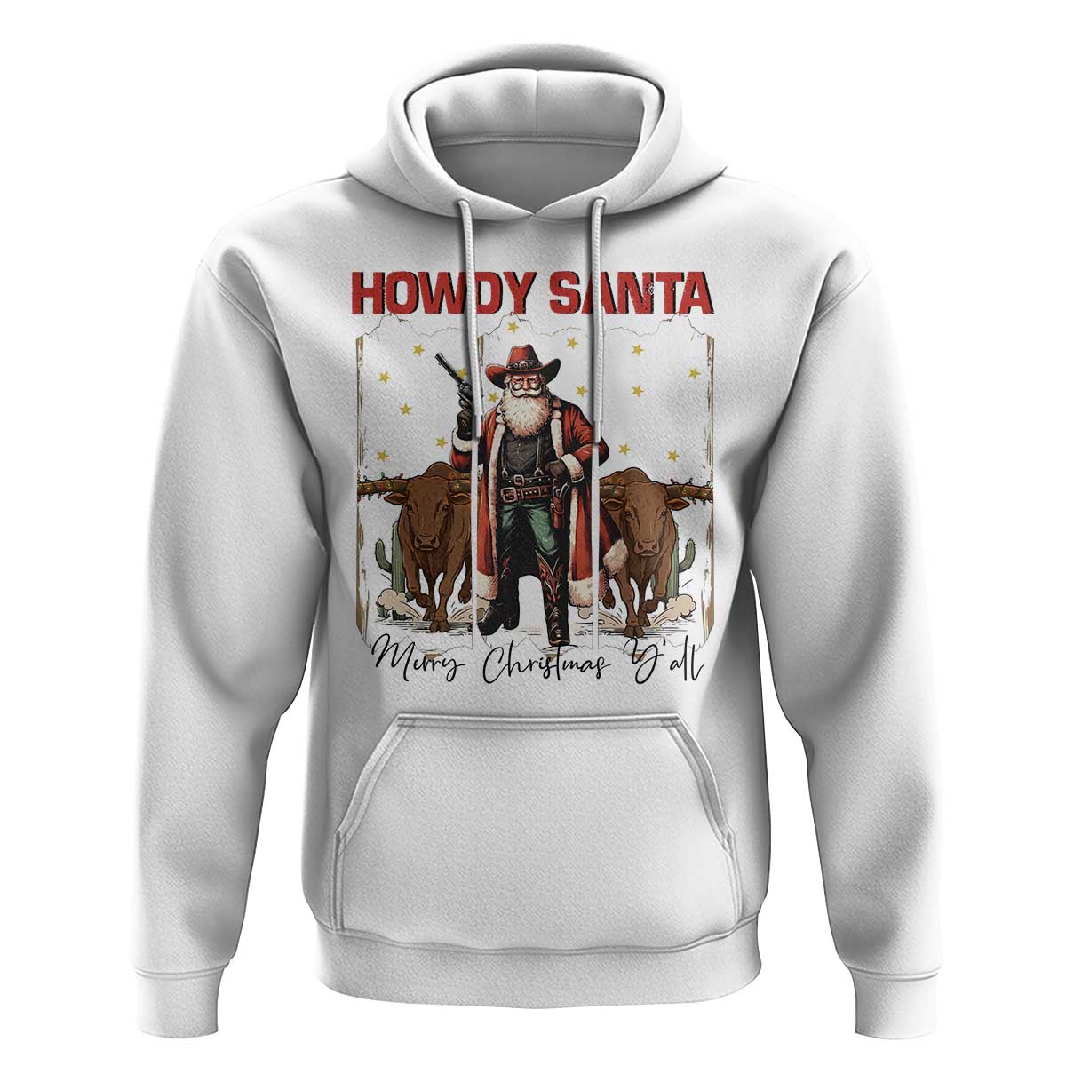 Howdy Santa Merry Christmas Y'all Hoodie Funny Western Bull Riding - Wonder Print Shop