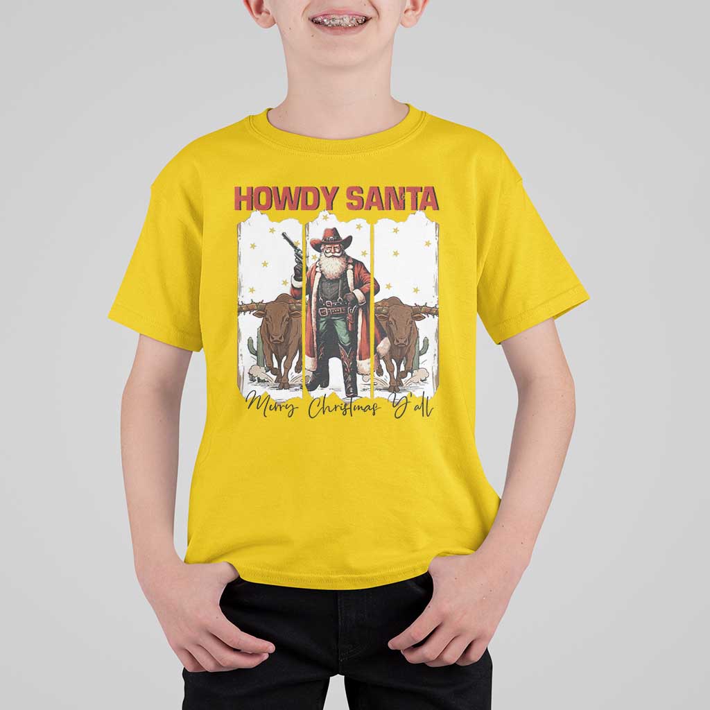 Howdy Santa Merry Christmas Y'all T Shirt For Kid Funny Western Bull Riding - Wonder Print Shop