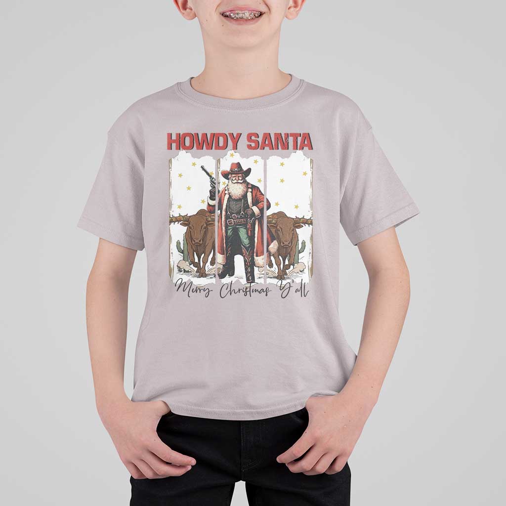 Howdy Santa Merry Christmas Y'all T Shirt For Kid Funny Western Bull Riding - Wonder Print Shop