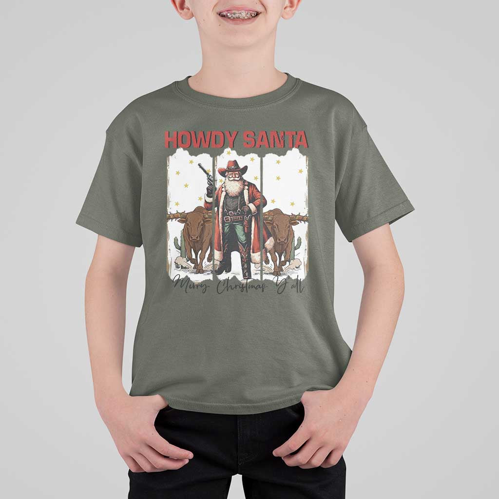 Howdy Santa Merry Christmas Y'all T Shirt For Kid Funny Western Bull Riding - Wonder Print Shop