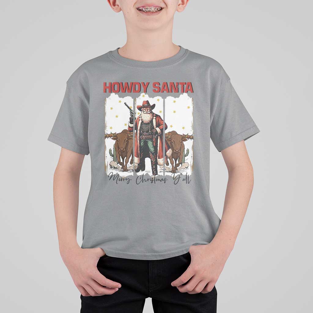 Howdy Santa Merry Christmas Y'all T Shirt For Kid Funny Western Bull Riding - Wonder Print Shop