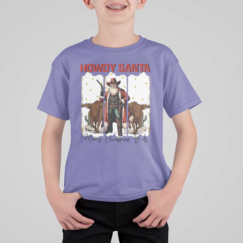 Howdy Santa Merry Christmas Y'all T Shirt For Kid Funny Western Bull Riding - Wonder Print Shop
