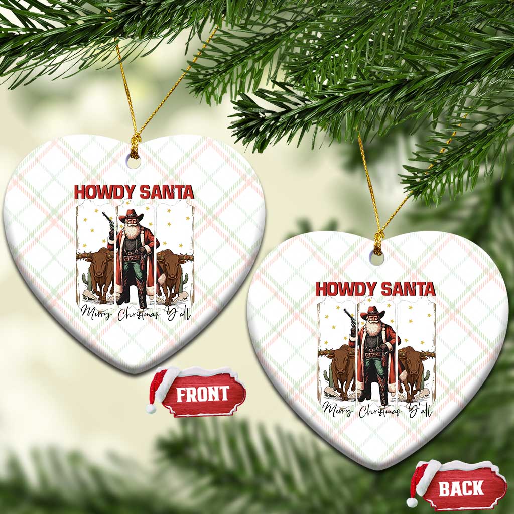 Howdy Santa Merry Christmas Y'all Ceramic Ornament Funny Western Bull Riding - Wonder Print Shop