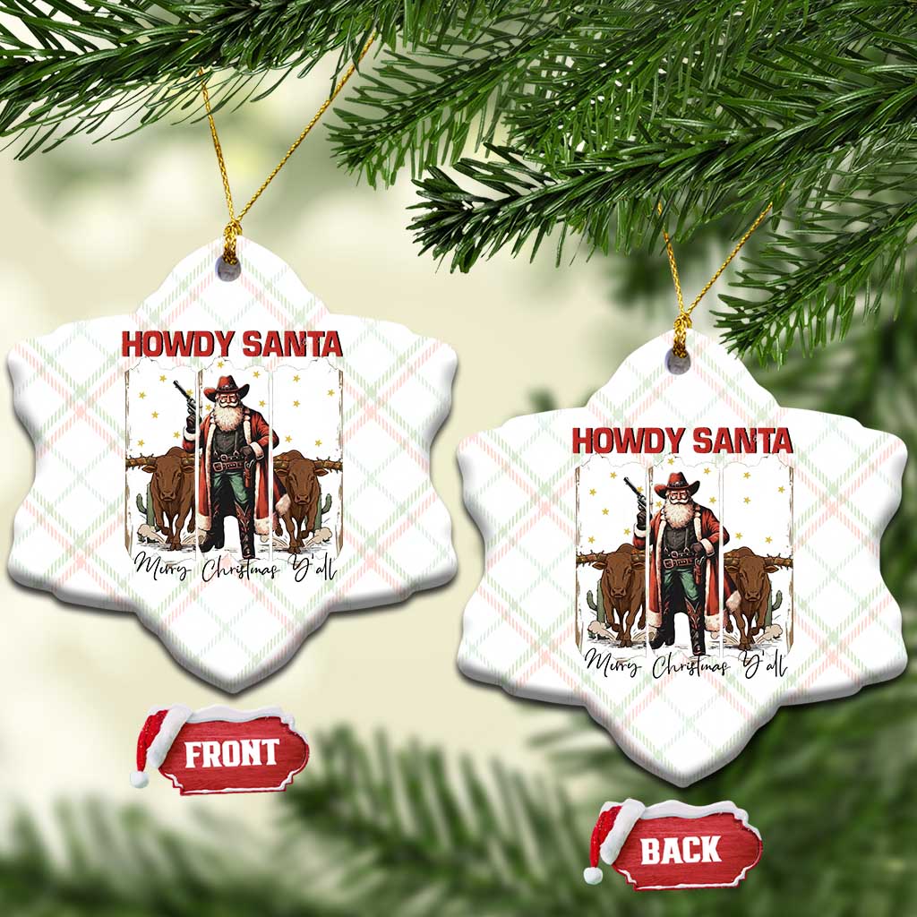 Howdy Santa Merry Christmas Y'all Ceramic Ornament Funny Western Bull Riding - Wonder Print Shop