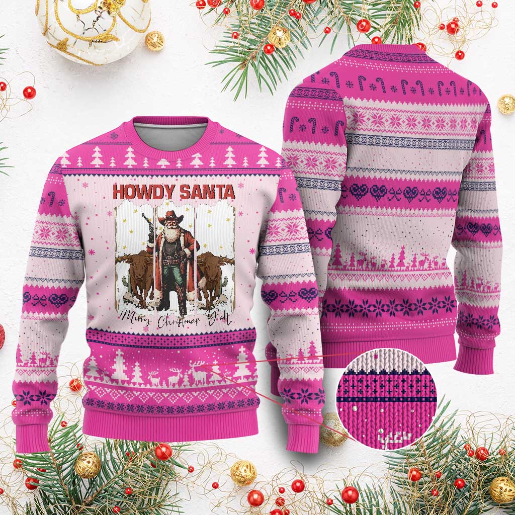 Howdy Santa Merry Xmas Y'all Ugly Christmas Sweater Funny Western Bull Riding - Wonder Print Shop