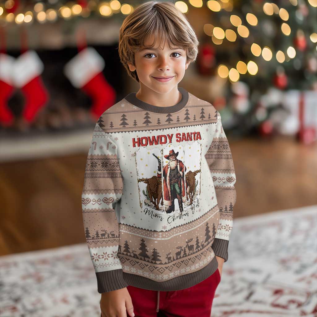 Howdy Santa Merry Xmas Y'all Ugly Christmas Sweater Funny Western Bull Riding - Wonder Print Shop