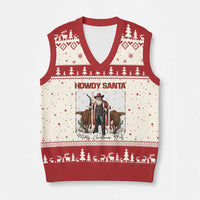 Howdy Santa Merry Xmas Y'all V-Neck Knit Sweater Vest Funny Western Bull Riding - Wonder Print Shop