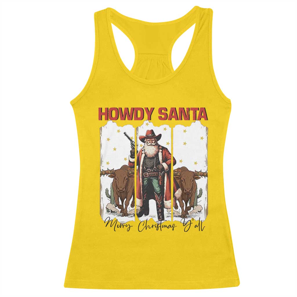 Howdy Santa Merry Christmas Y'all Racerback Tank Top Funny Western Bull Riding - Wonder Print Shop