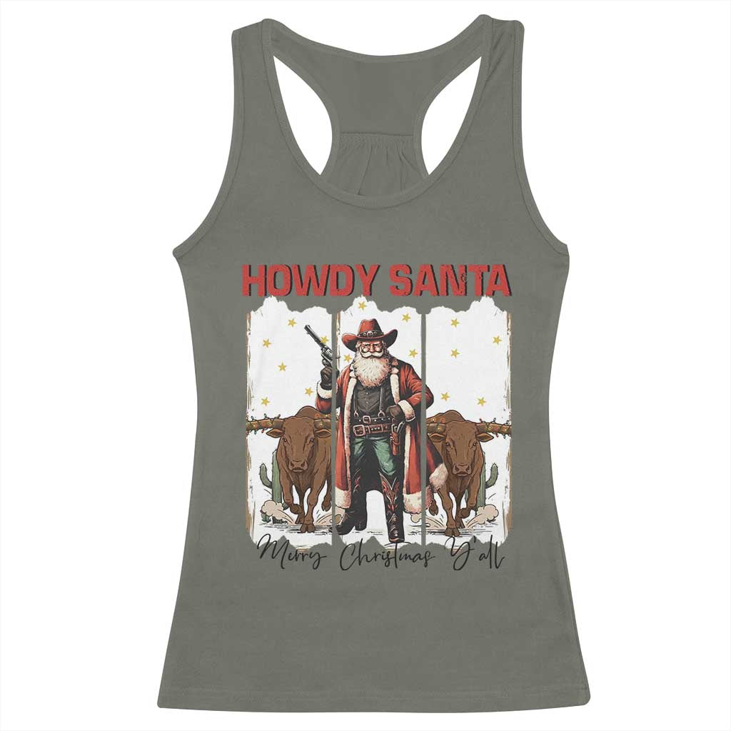 Howdy Santa Merry Christmas Y'all Racerback Tank Top Funny Western Bull Riding - Wonder Print Shop