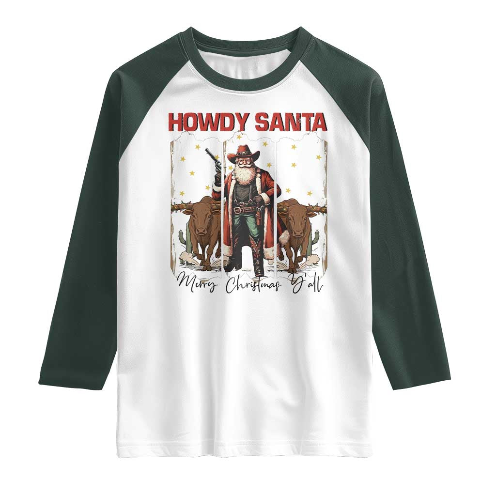 Howdy Santa Merry Christmas Y'all Raglan Shirt Funny Western Bull Riding - Wonder Print Shop