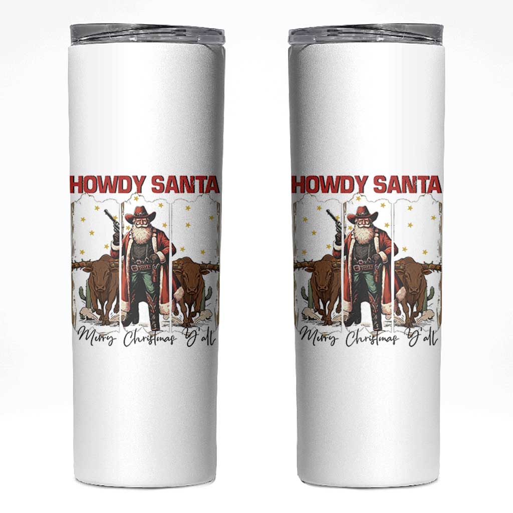 Howdy Santa Merry Christmas Y'all Skinny Tumbler Funny Western Bull Riding - Wonder Print Shop