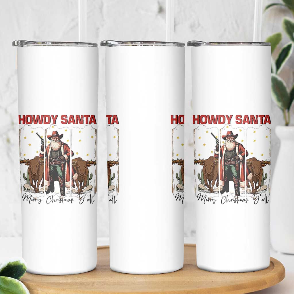 Howdy Santa Merry Christmas Y'all Skinny Tumbler Funny Western Bull Riding - Wonder Print Shop