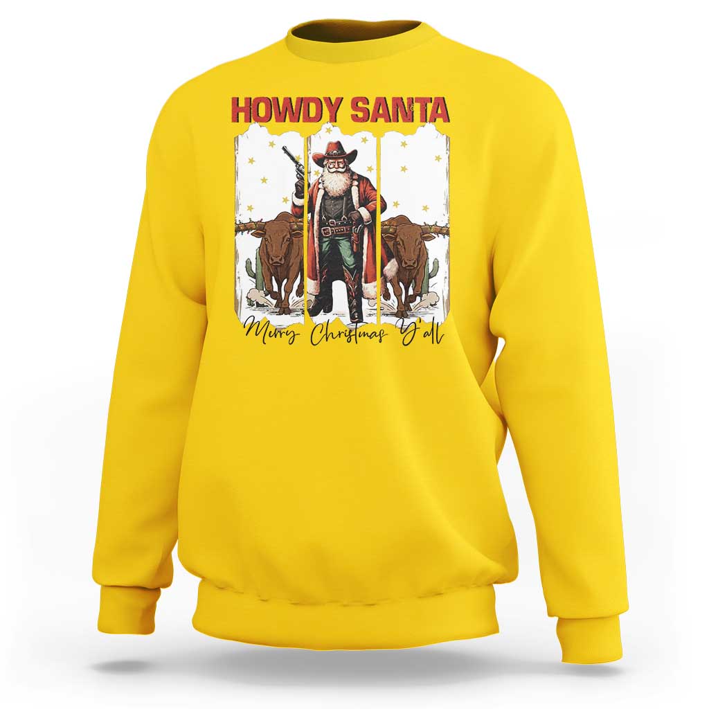 Howdy Santa Merry Christmas Y'all Sweatshirt Funny Western Bull Riding - Wonder Print Shop