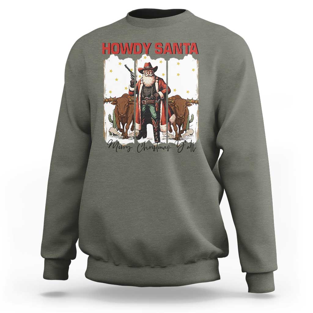 Howdy Santa Merry Christmas Y'all Sweatshirt Funny Western Bull Riding - Wonder Print Shop