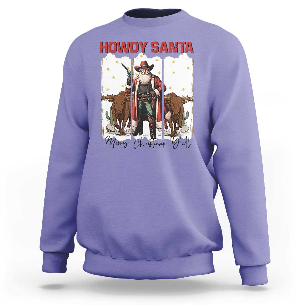 Howdy Santa Merry Christmas Y'all Sweatshirt Funny Western Bull Riding - Wonder Print Shop
