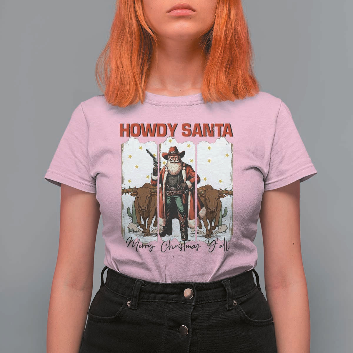 Howdy Santa Merry Christmas Y'all T Shirt For Women Funny Western Bull Riding - Wonder Print Shop