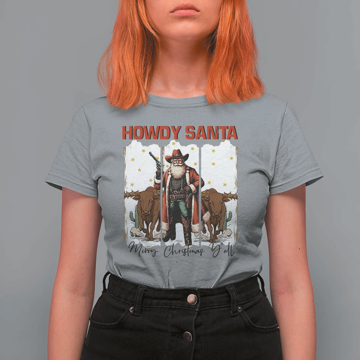 Howdy Santa Merry Christmas Y'all T Shirt For Women Funny Western Bull Riding - Wonder Print Shop