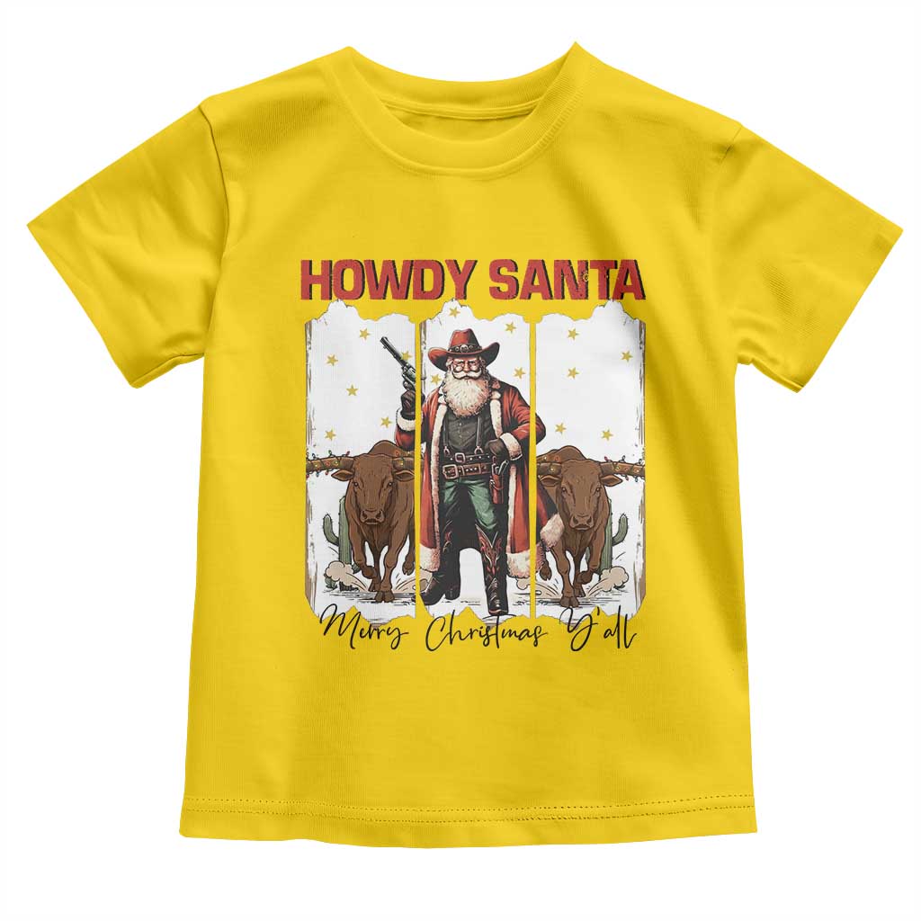 Howdy Santa Merry Christmas Y'all Toddler T Shirt Funny Western Bull Riding - Wonder Print Shop