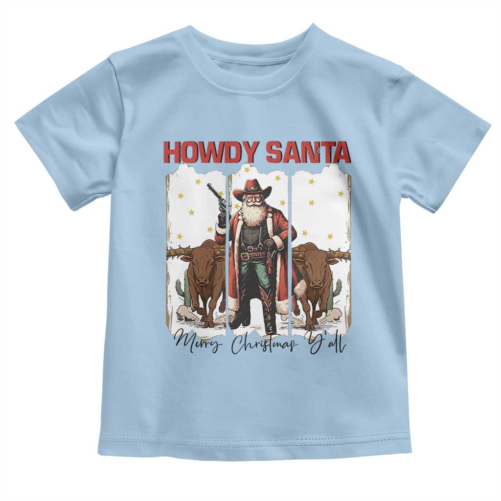 Howdy Santa Merry Christmas Y'all Toddler T Shirt Funny Western Bull Riding - Wonder Print Shop