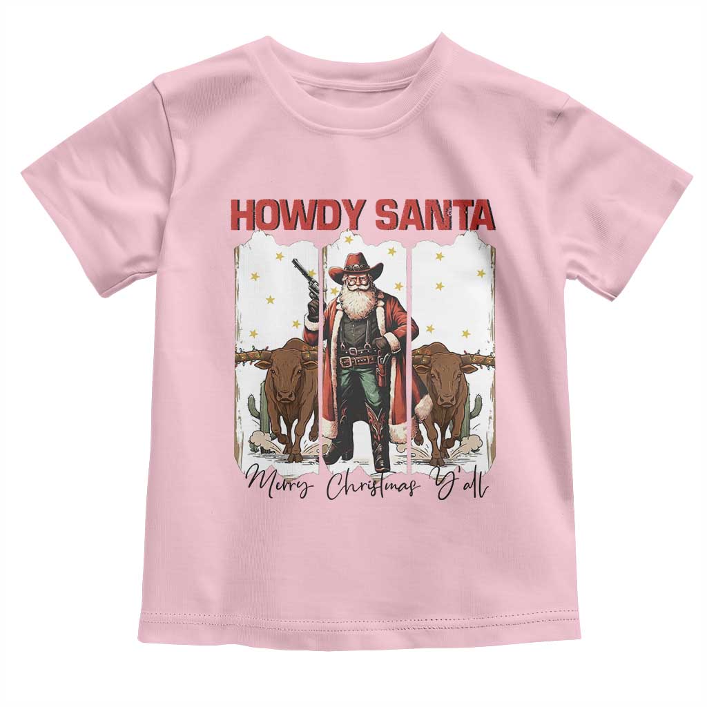 Howdy Santa Merry Christmas Y'all Toddler T Shirt Funny Western Bull Riding - Wonder Print Shop
