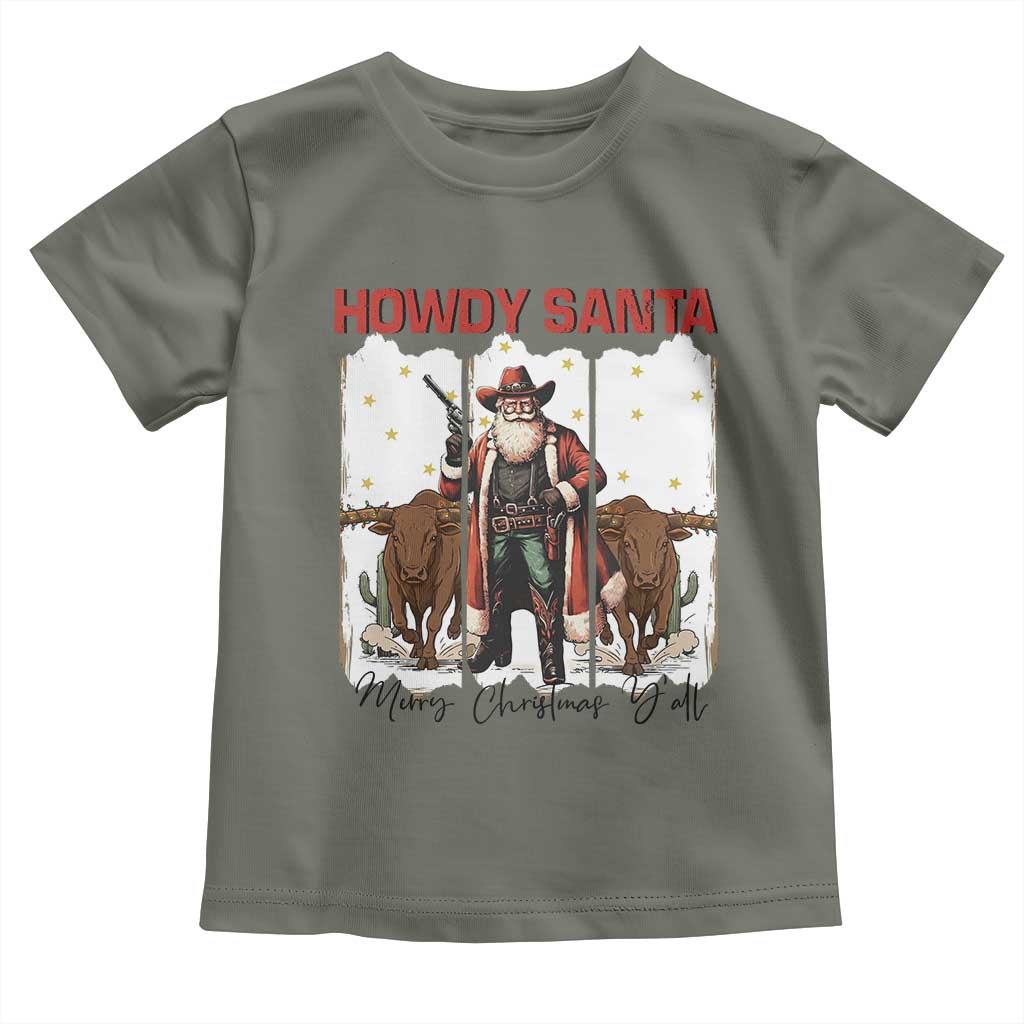 Howdy Santa Merry Christmas Y'all Toddler T Shirt Funny Western Bull Riding - Wonder Print Shop