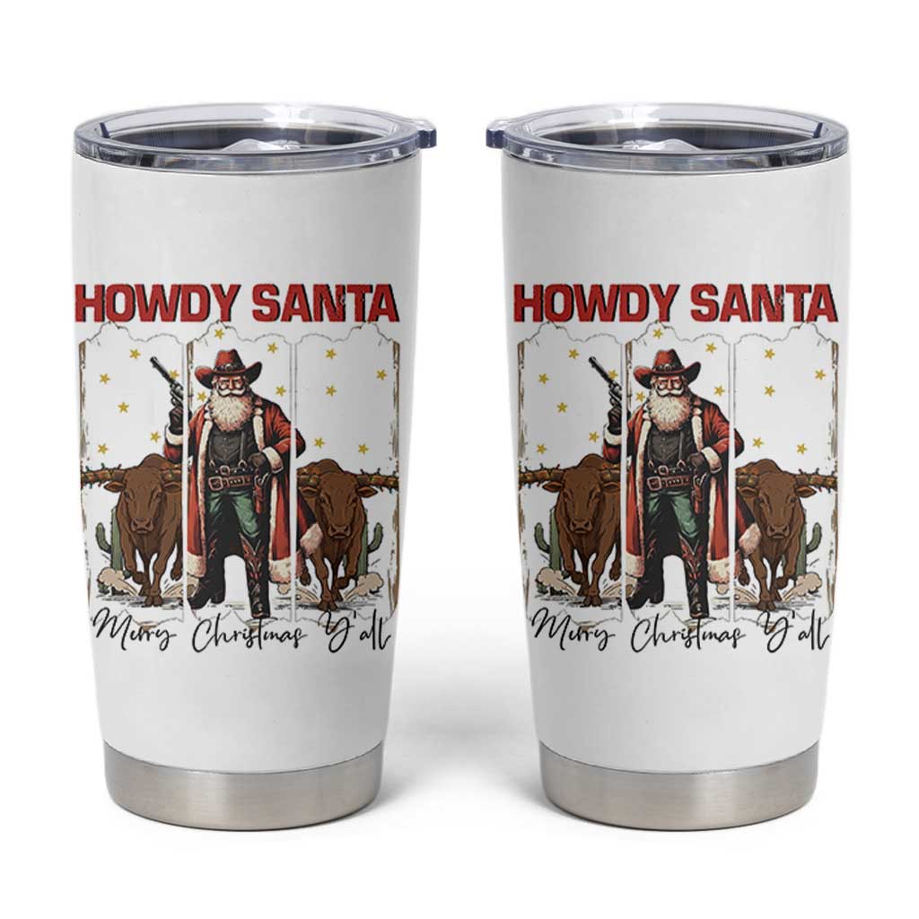 Howdy Santa Merry Christmas Y'all Tumbler Cup Funny Western Bull Riding - Wonder Print Shop