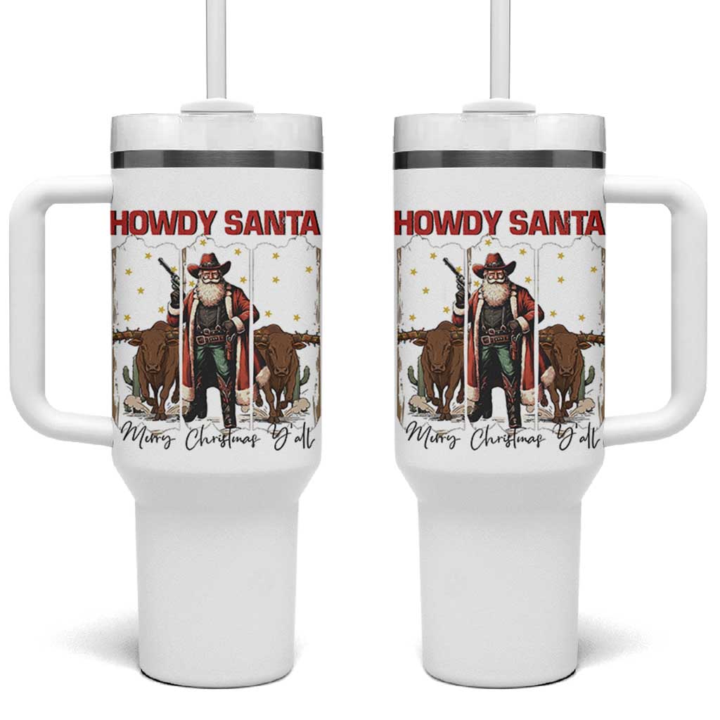 Howdy Santa Merry Christmas Y'all Tumbler With Handle Funny Western Bull Riding - Wonder Print Shop