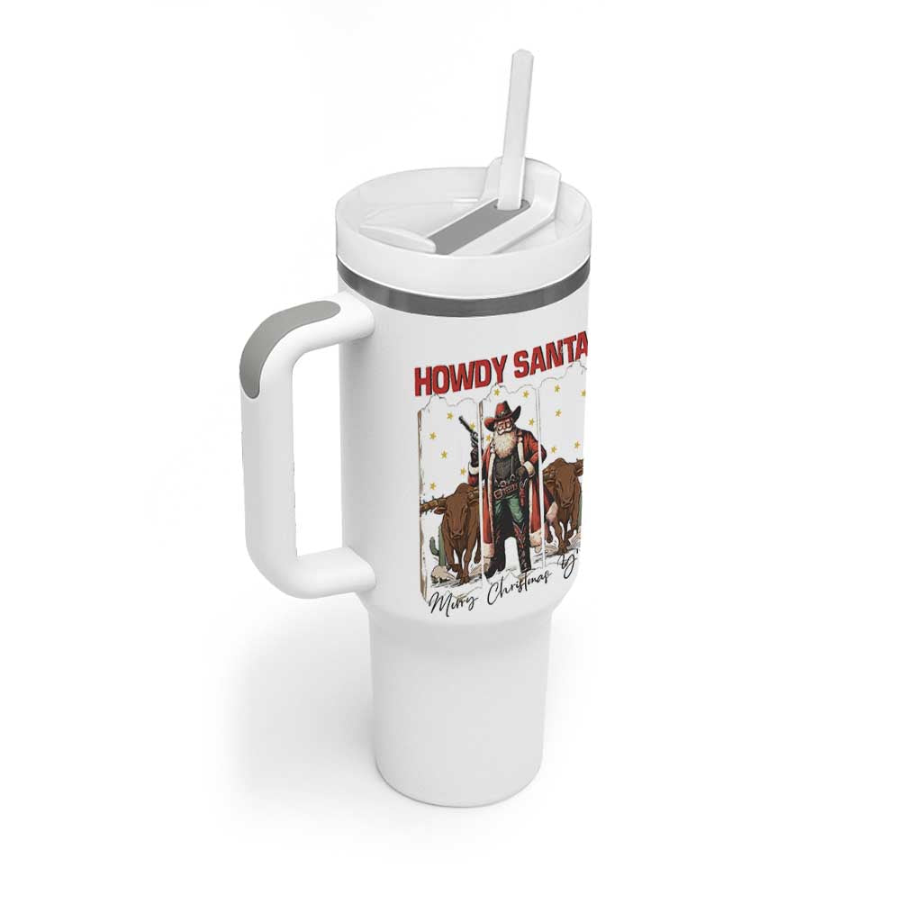 Howdy Santa Merry Christmas Y'all Tumbler With Handle Funny Western Bull Riding - Wonder Print Shop