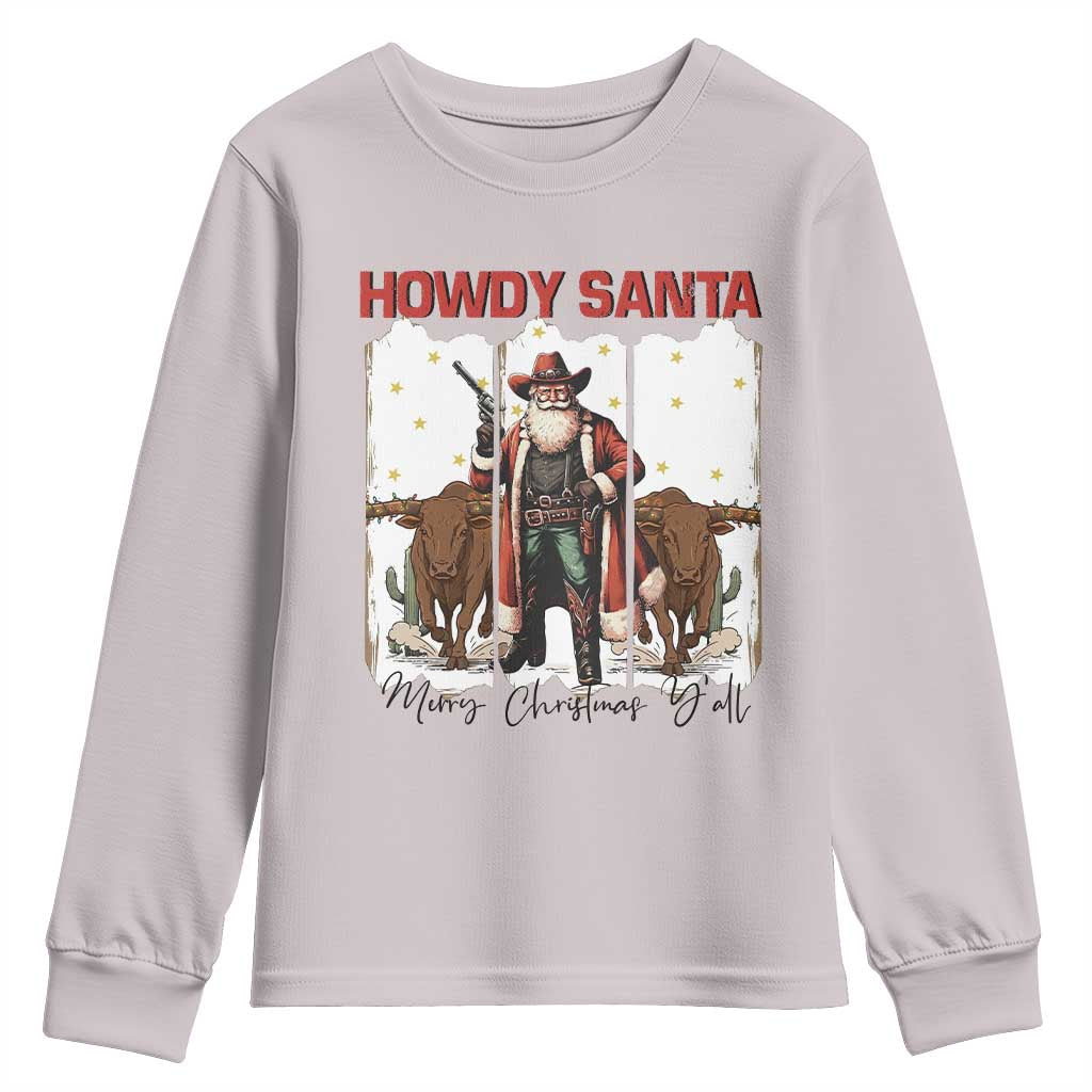 Howdy Santa Merry Christmas Y'all Youth Sweatshirt Funny Western Bull Riding - Wonder Print Shop