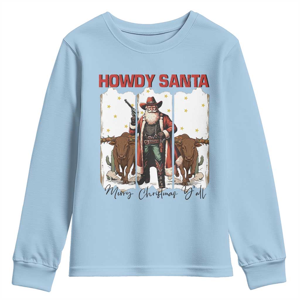Howdy Santa Merry Christmas Y'all Youth Sweatshirt Funny Western Bull Riding - Wonder Print Shop