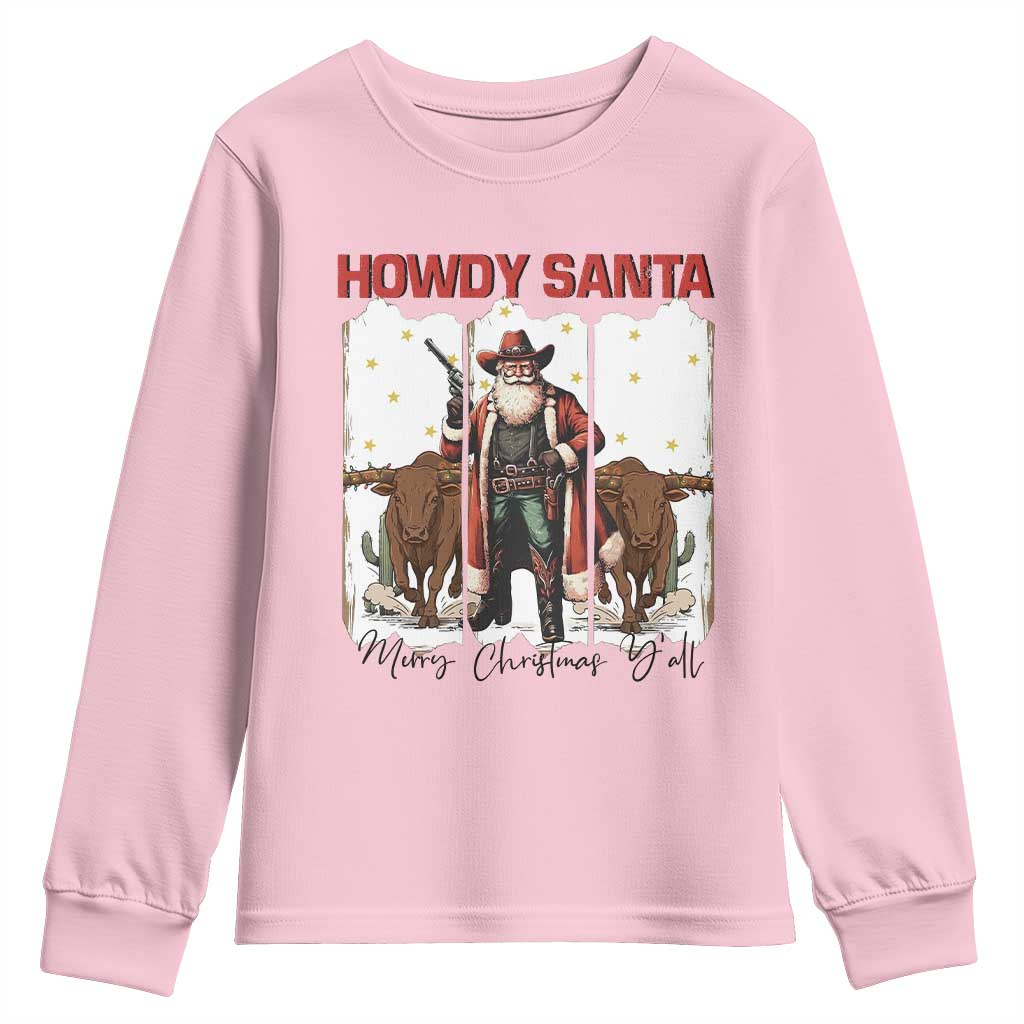 Howdy Santa Merry Christmas Y'all Youth Sweatshirt Funny Western Bull Riding - Wonder Print Shop