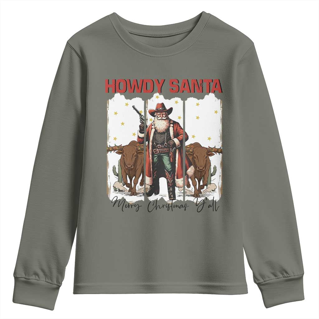 Howdy Santa Merry Christmas Y'all Youth Sweatshirt Funny Western Bull Riding - Wonder Print Shop